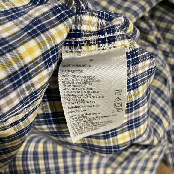 Nautica Wrinkle Resistant Blue & Yellow Plaid Button Down Dress Shirt Mens Large - Picture 5 of 6